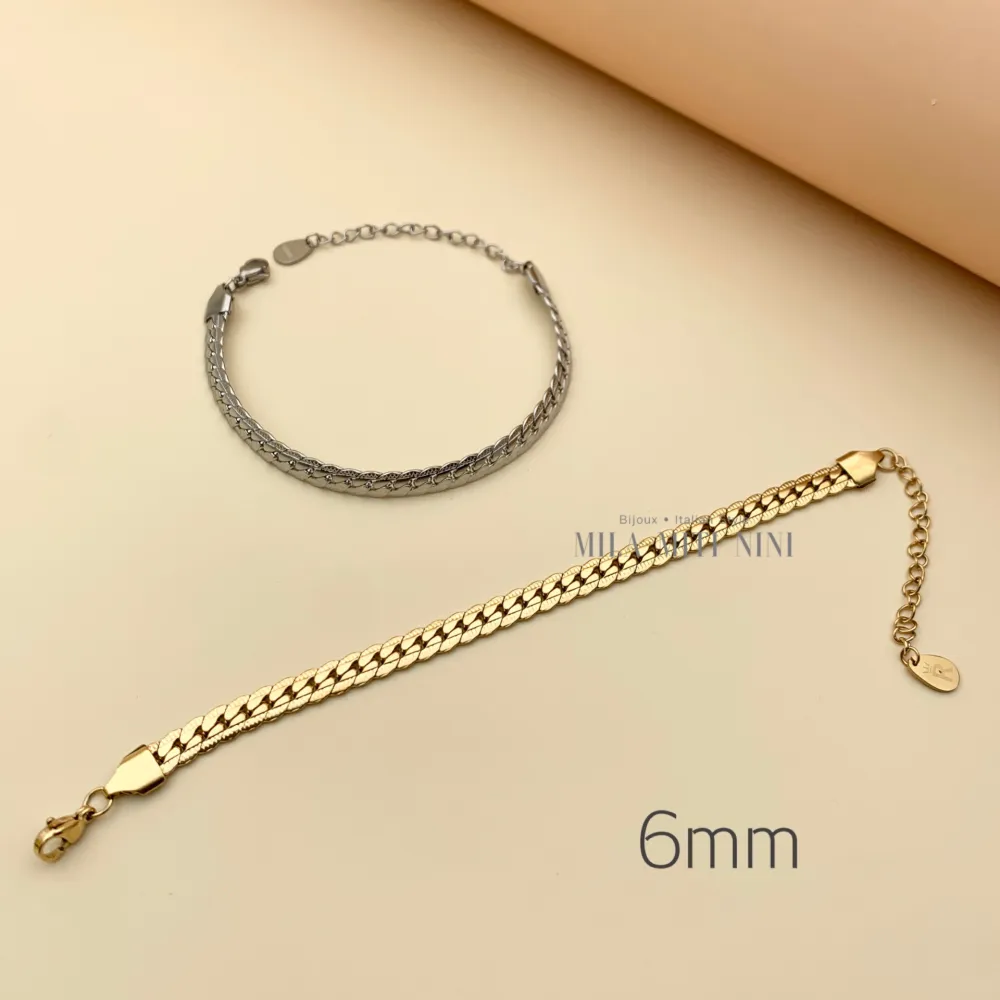 Catena Serpente 6mm-Bracciale in Acciaio con Chiusura - BAC413-1582 (Argento)