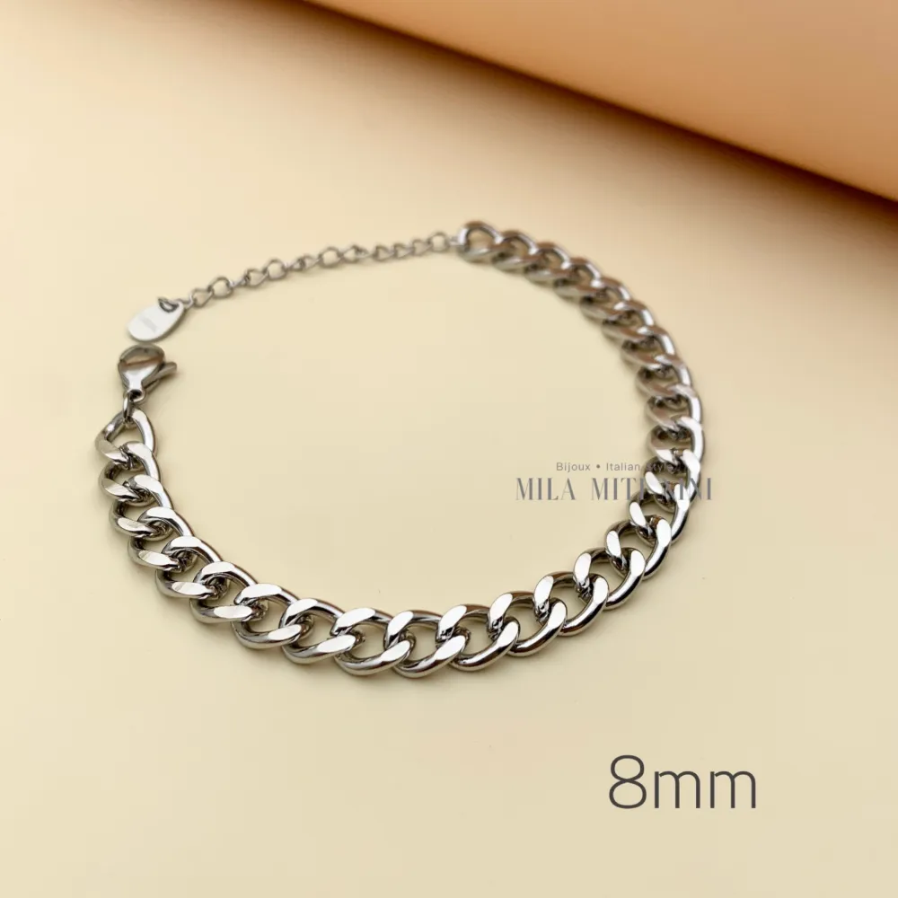 [BAC413-2381] Groumette 8mm-Bracciale in Acciaio con Chiusura - BAC413-2381 (Argento)