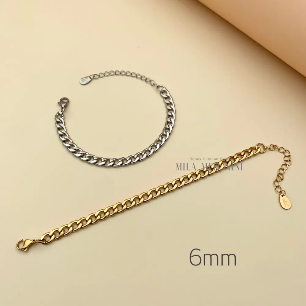 [BAC413-2412] Groumette Piatto 6mm-Bracciale in Acciaio con Chiusura - BAC413-2412 (Argento)