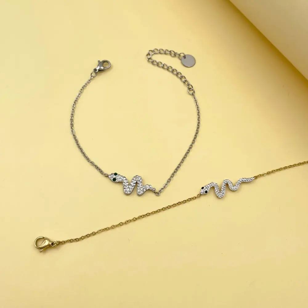 [BAC413-416] Serpente con Strass-Bracciale in Acciaio - BAC413-416 (Oro Giallo)