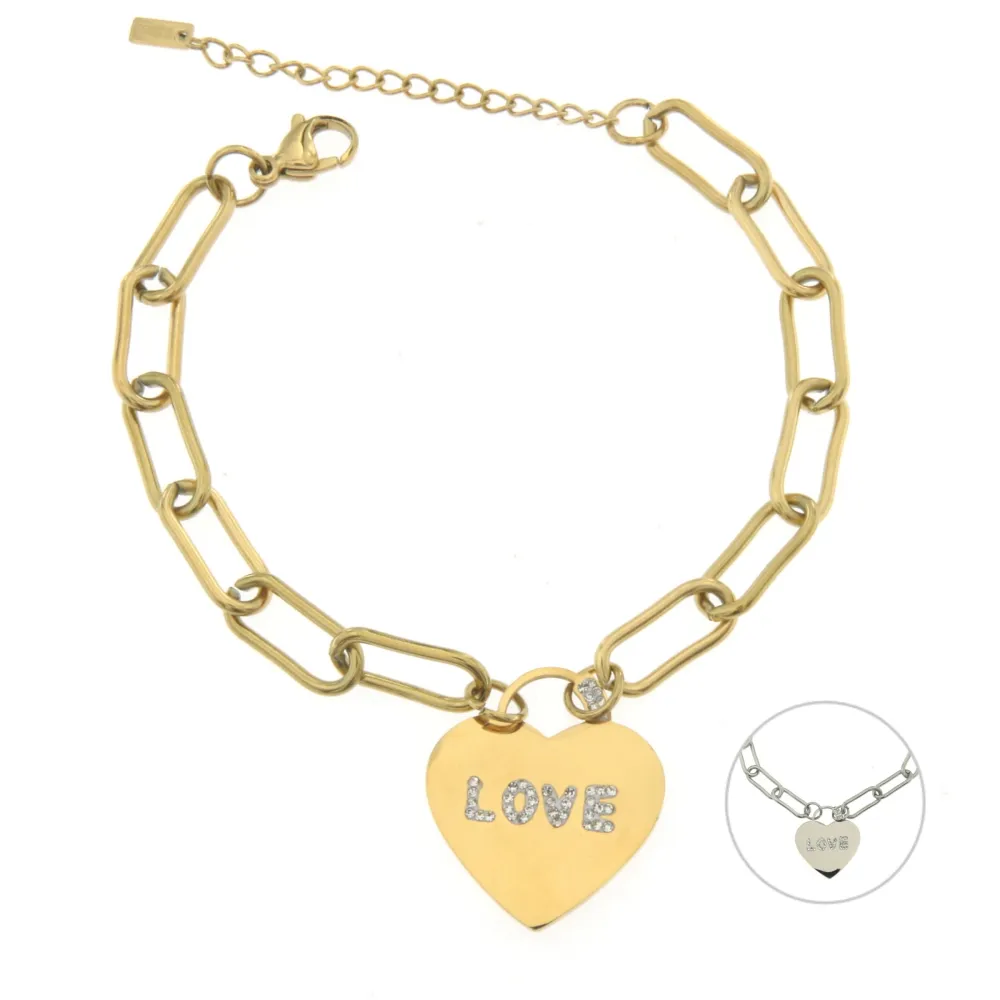 [BAC6425-Cuore Love-Bracciale in Acciaio con Chiusura] BAC6425-Cuore Love-Bracciale in Acciaio con Chiusura - BAC6425-Cuore Love-Bracciale in Acciaio con Chiusura (Argento)