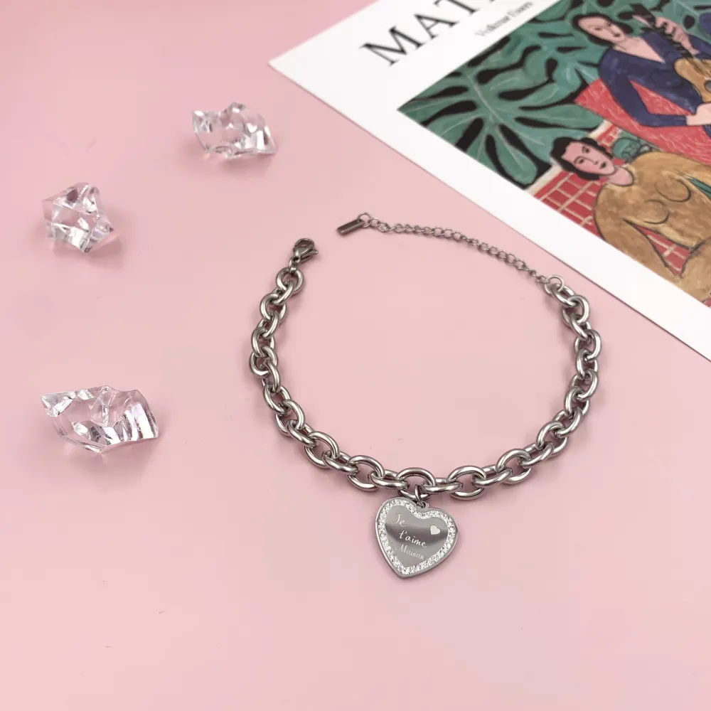 BAC6725-Je t'aime Maman-Bracciale in Acciaio con Chiusura - BAC6725-Je t'aime Maman-Bracciale in Acciaio con Chiusura