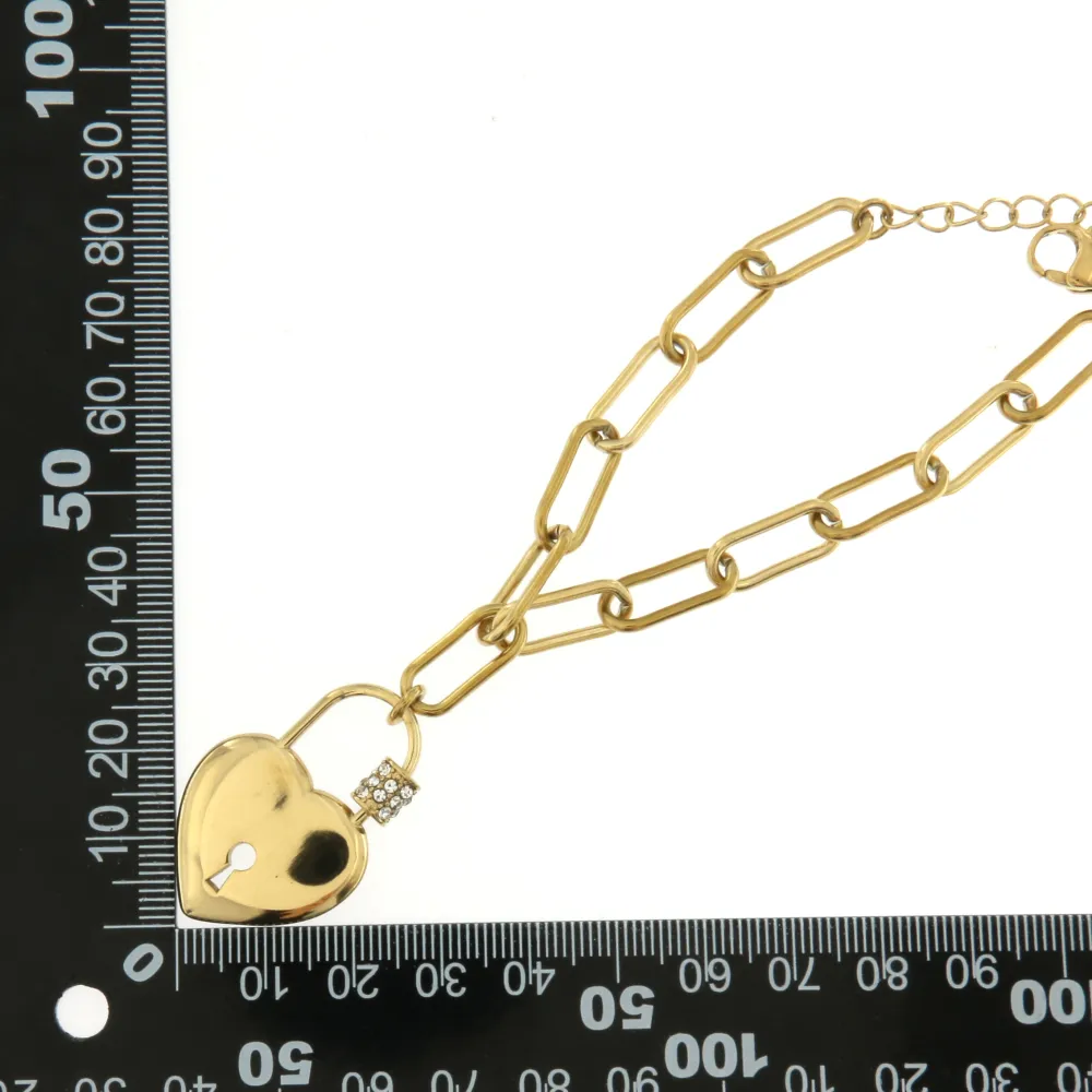 BAC6794-Catena Cuore Lucchetto-Bracciale con Chiusura in Acciai - BAC6794-Catena Cuore Lucchetto-Bracciale con Chiusura in Acciai (Argento)