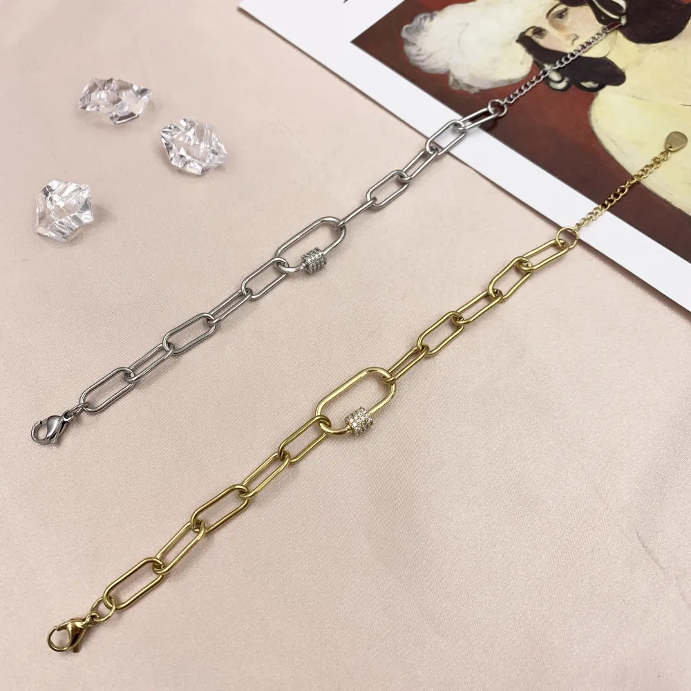 BAC7069-Ovale Zirconia- Bracciale in Acciaio - BAC7069-Ovale Zirconia- Bracciale in Acciaio (Argento)