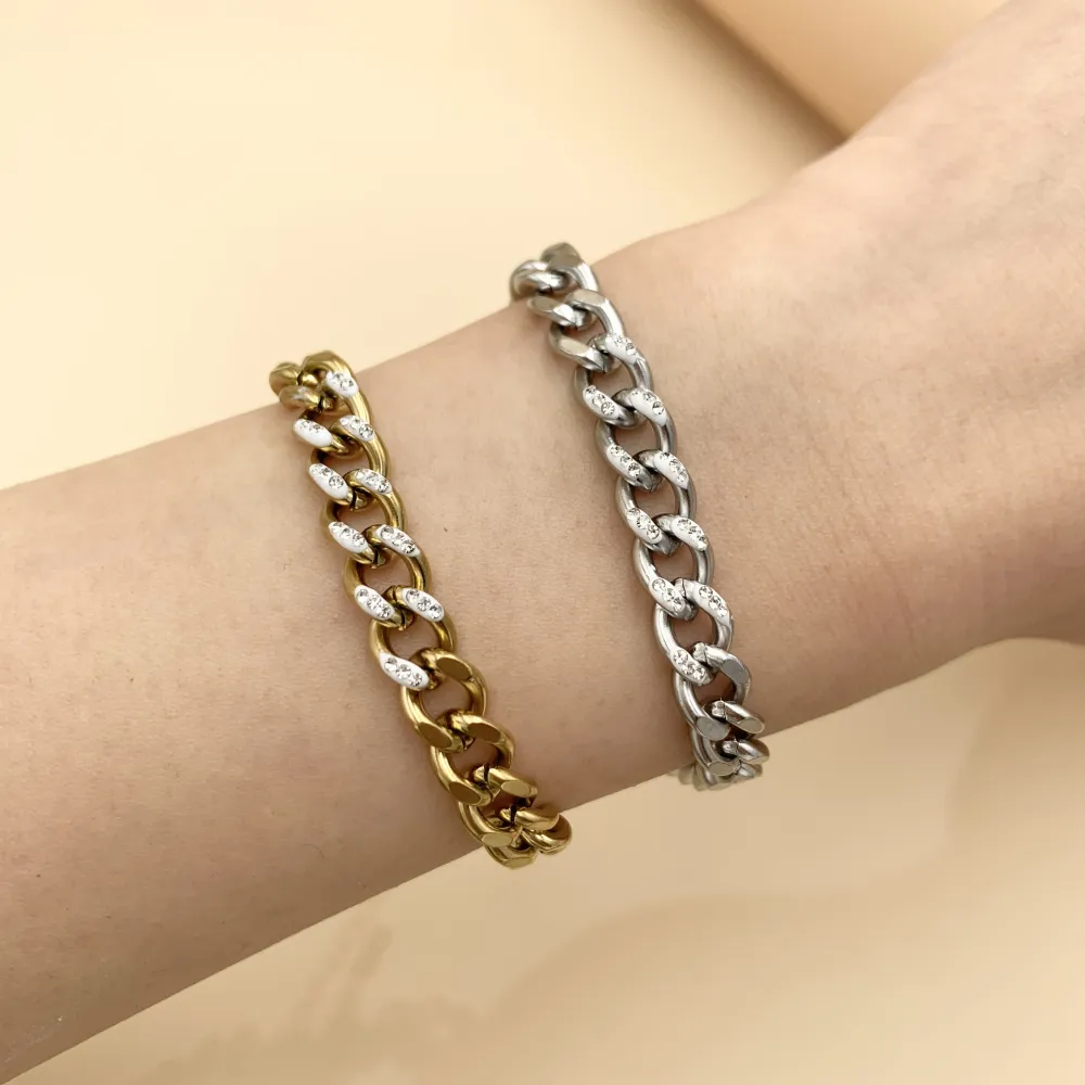 [BAC7466-Groumette con Strass -Bracciale in Acciaio] BAC7466-Groumette con Strass -Bracciale in Acciaio - BAC7466-Groumette con Strass -Bracciale in Acciaio (Argento)