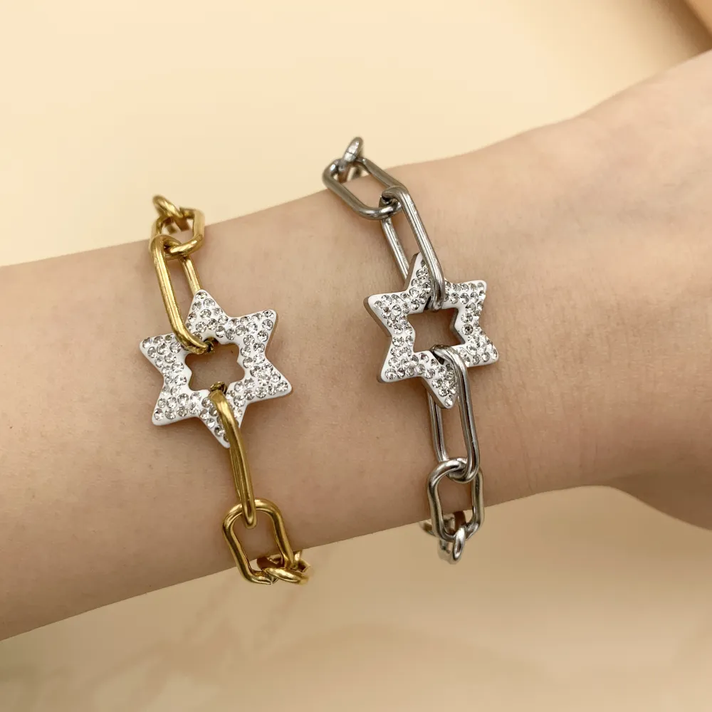 BAC7470-Catena con Stella-Bracciale in Acciaio - BAC7470-Catena con Stella-Bracciale in Acciaio