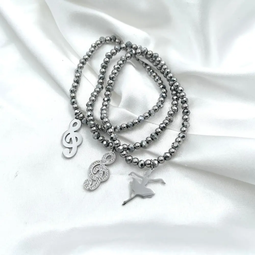 Nota Musicale Ballerina-Bracciali Tris Elastici in Acciaio - BAE-413-0410