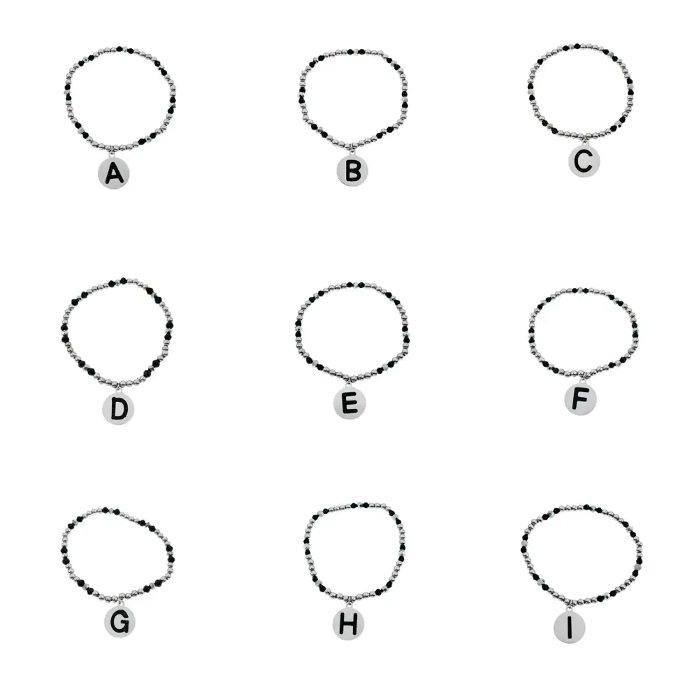 BAE2909-Iniziale con Strass - Bracciale Elastico in Acciaio - BAE2909-Iniziale con Strass - Bracciale Elastico in Acciaio