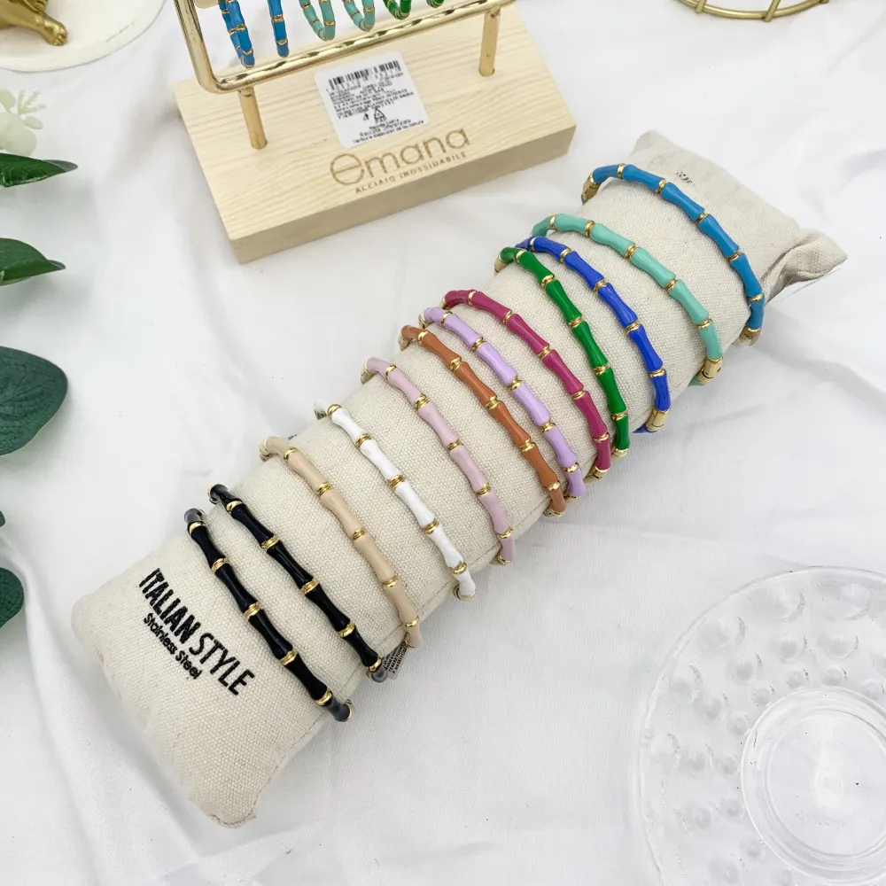 [BAR-103-AA3315B] Bambù colorato-12Pz Bracciali Rigidi in Acciaio - BAR-103-AA3315B