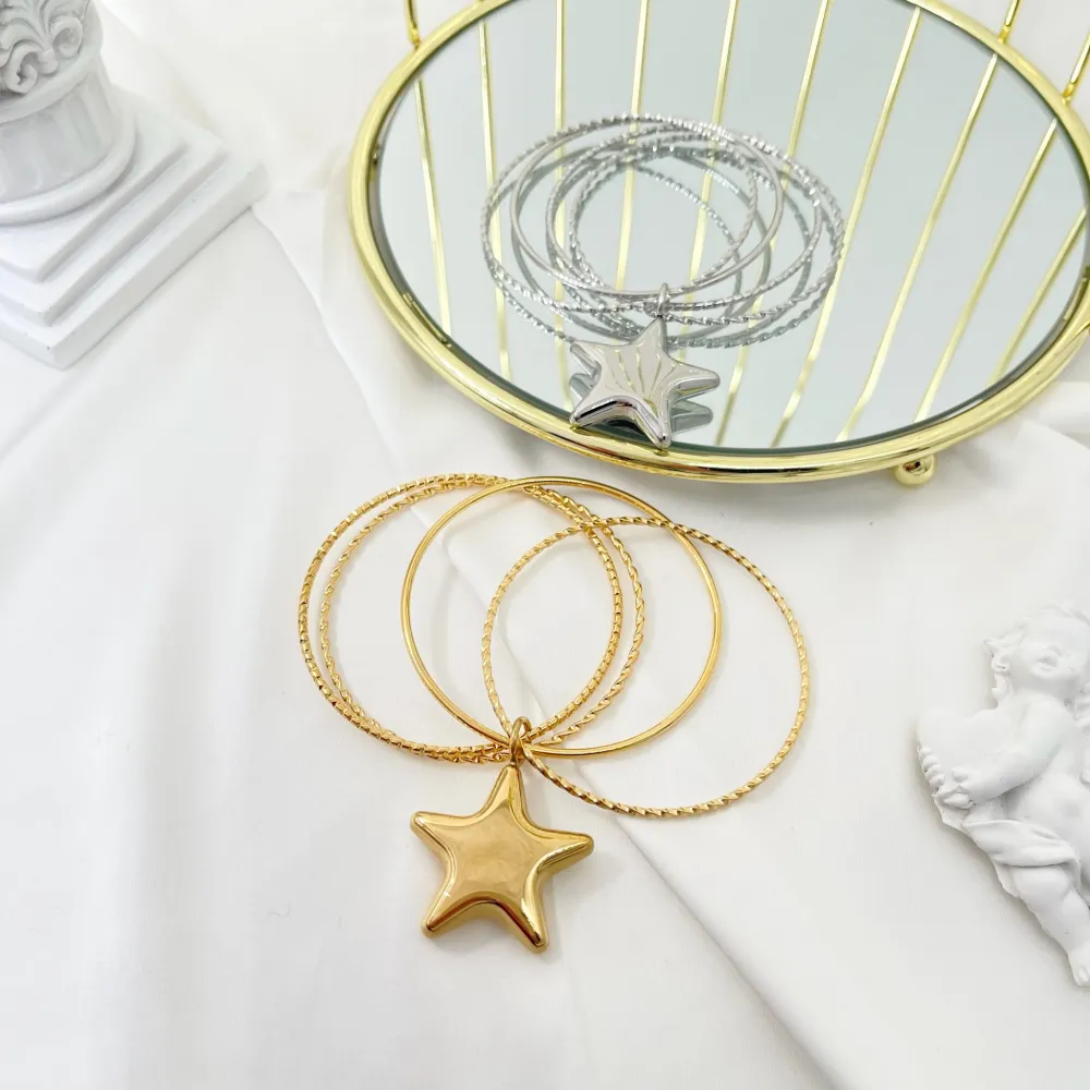[BAR-103-AA3367B] Stella-Bracciali Multifili Rigidi in Acciaio - BAR-103-AA3367B (Oro Giallo)