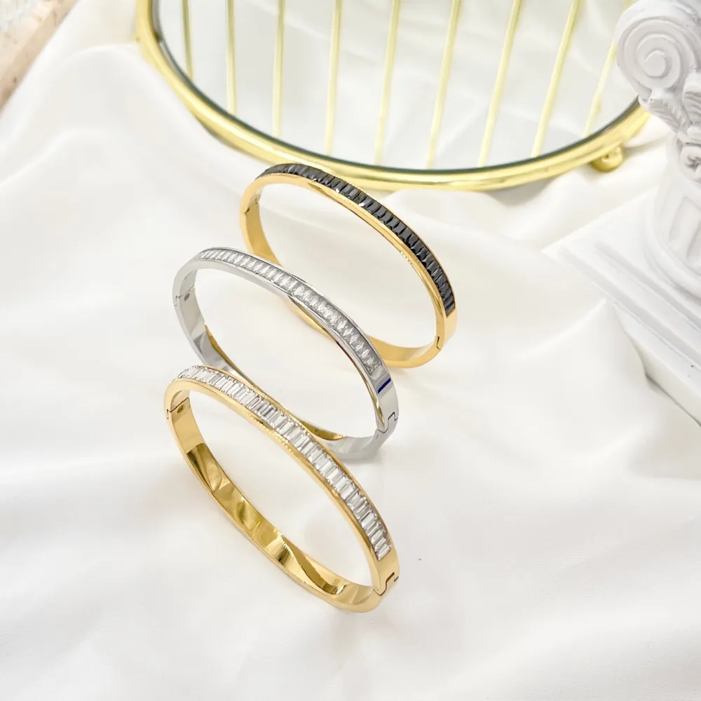 Tennis -Bracciale Rigido in Acciaio - BAR-413-008 (Bianco/Oro)