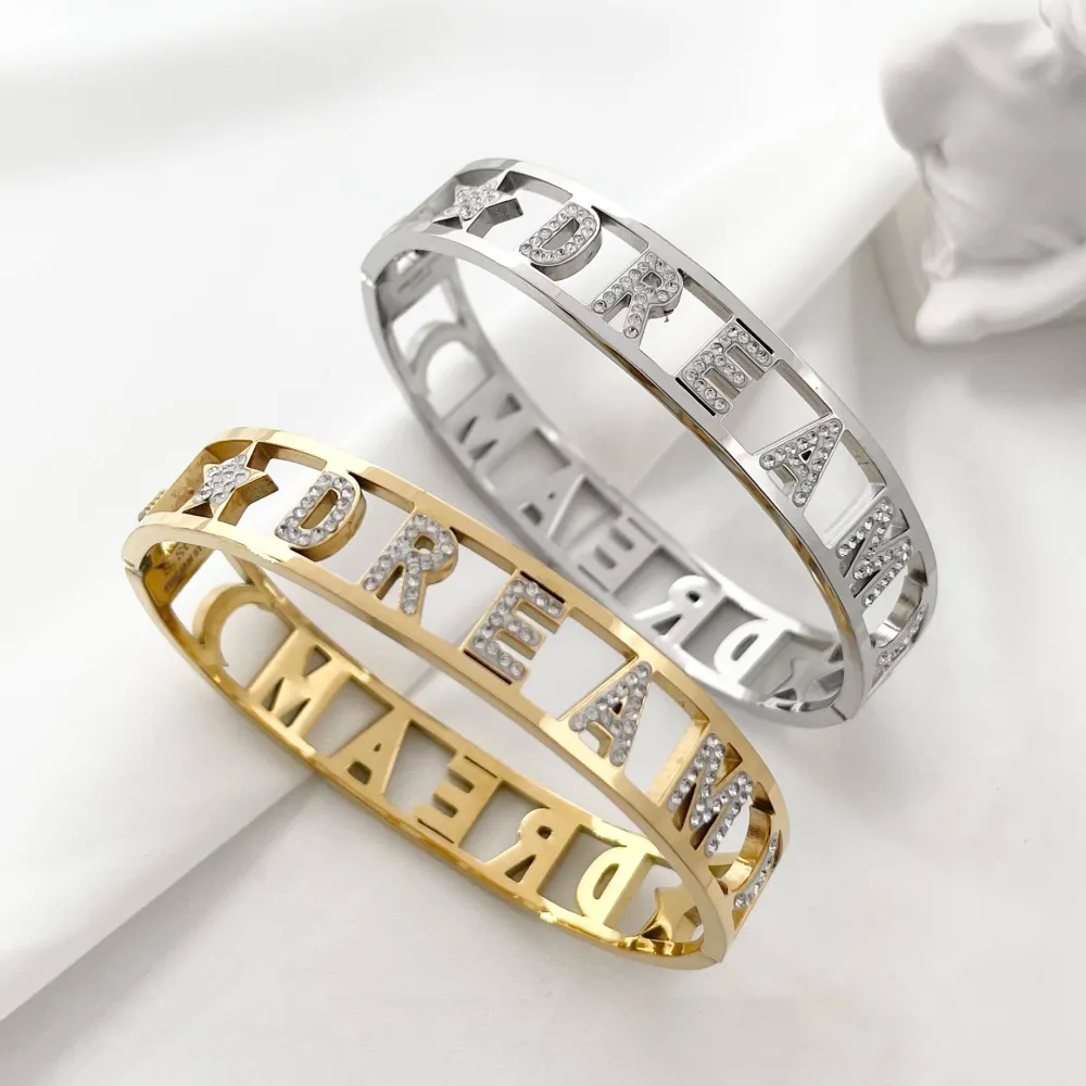 Dream-Bracciale con Scritte Rigido in Acciaio - BAR-413-1279 Dream