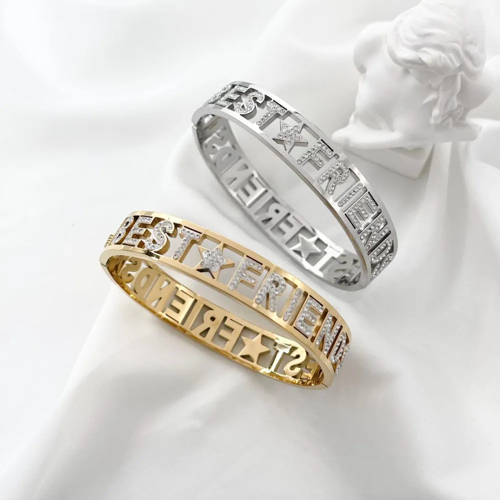 Best Friend-Bracciale con Scritte Rigido in Acciaio - BAR-413-1281 Best Friend