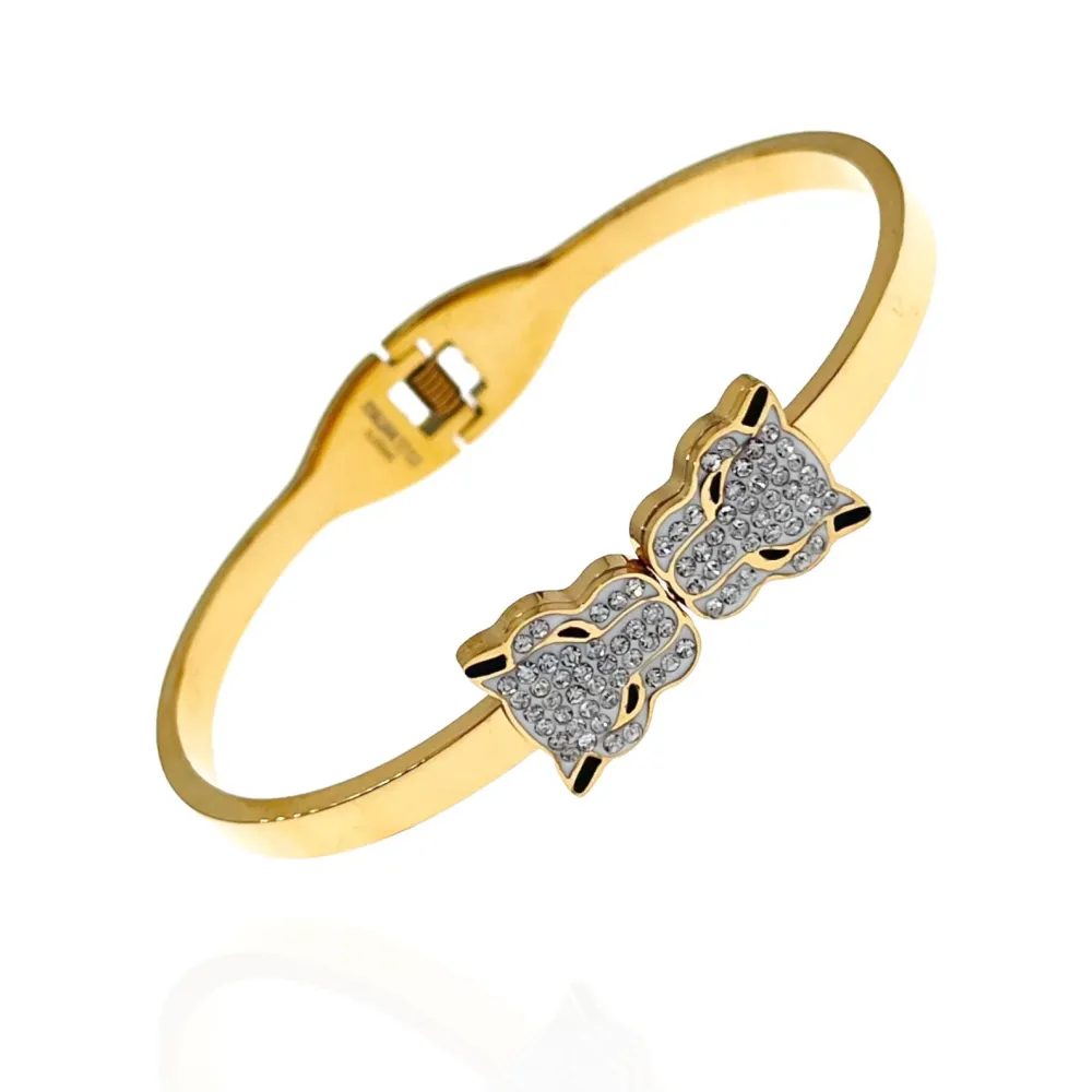 [BAR-413-1641] Pantera-Bracciale Rigido in Acciaio - BAR-413-1641 (Oro Giallo)