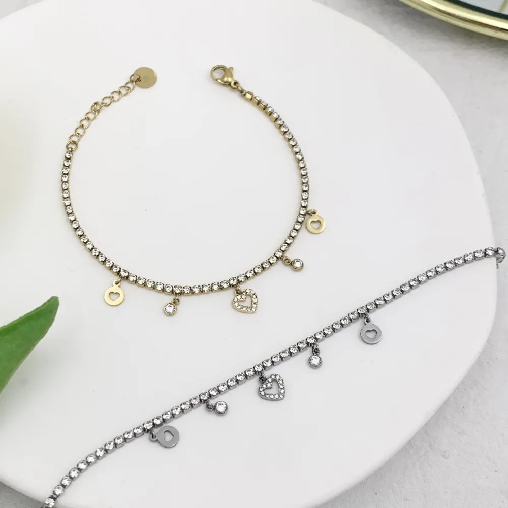 Tennis con Cuore Vuoto-Bracciale in Acciaio - BAC-103-AA2523B Cuore Vuoto (Oro Giallo)