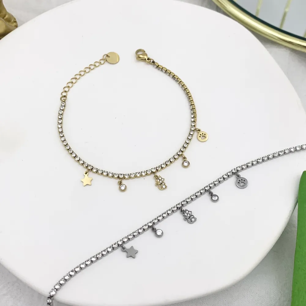 Tennis con Gatto-Bracciale in Acciaio - BAC-103-AA2537B Gatto (Oro Giallo)