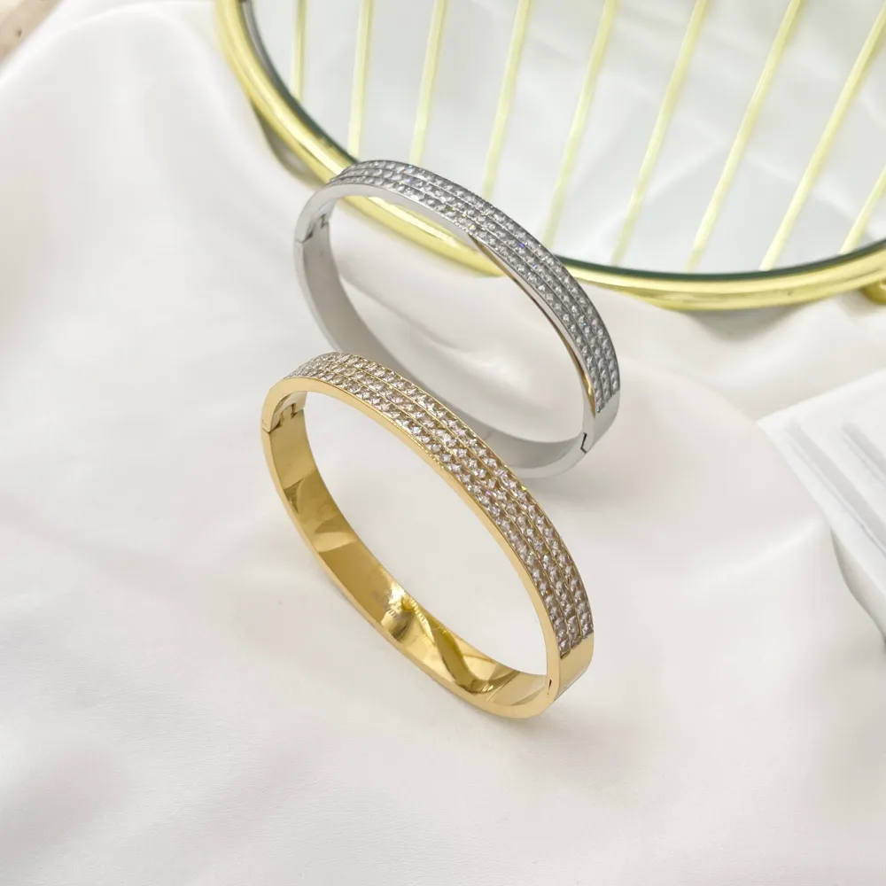 Tennis Tre Fili -Bracciale Rigido in Acciaio - BAR-413-2943 (Argento)