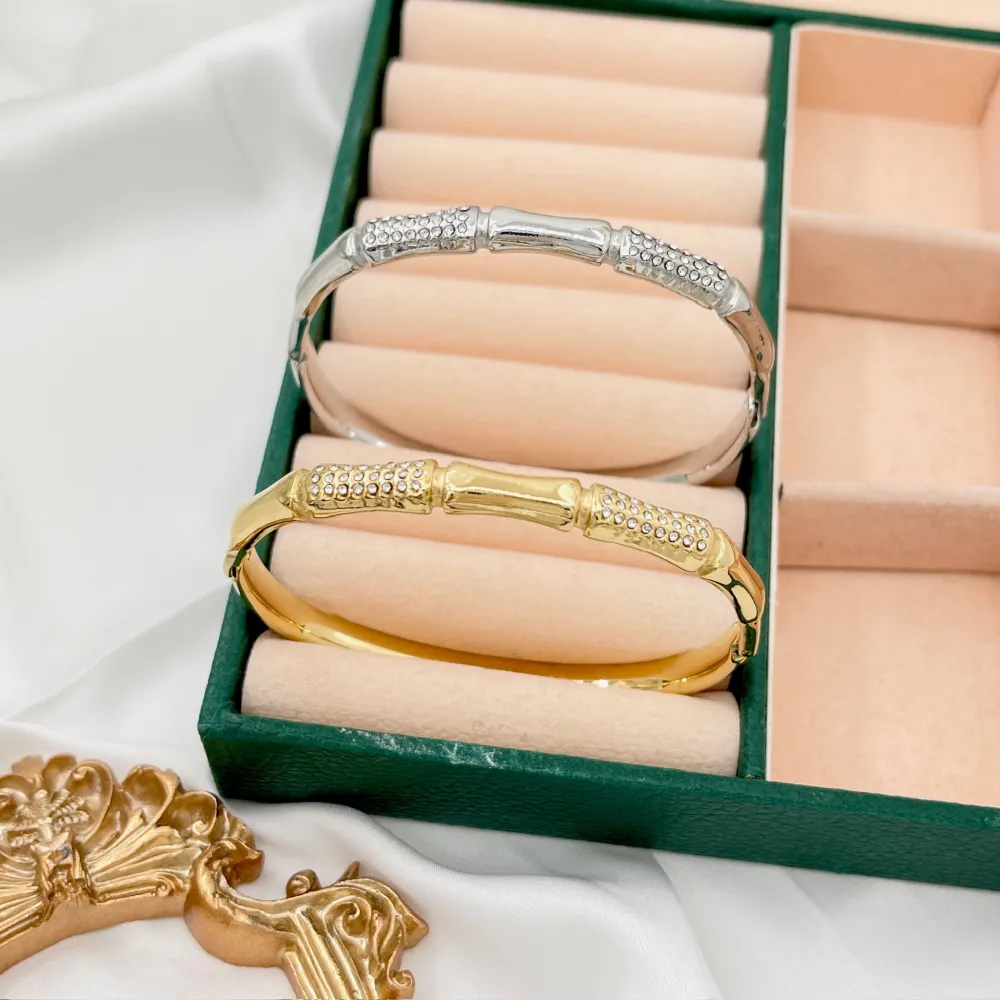 Bambù con Strass-Bracciale Rigido in Acciaio - BAR-413-3096