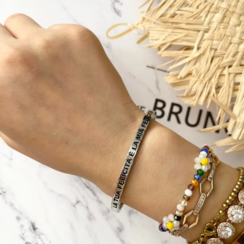 Bracciale rigido con le frasi da 1 a 27-Bracciale in Acciaoo - BAR-413-B60-1 (Testo 27)