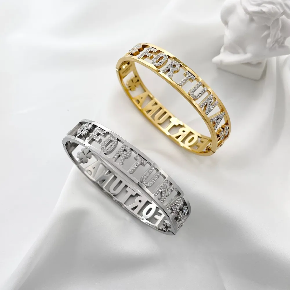 Fortuna-Bracciale con Scritte Rigido in Acciaio - BAR-413-D11 Fortuna