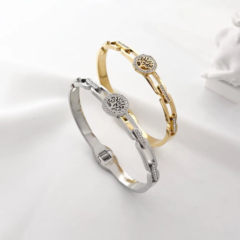 Albero della Vita-Bracciale con Scritte Rigido in Acciaio - BAR-413-S1374