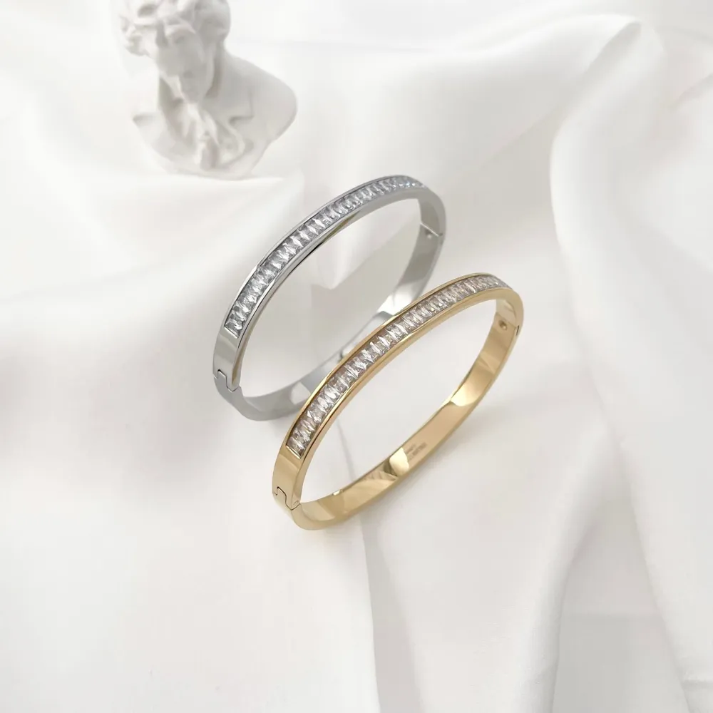 Tennis Rettangolare-Bracciale Rigido in Acciaio - BAR-413-S238