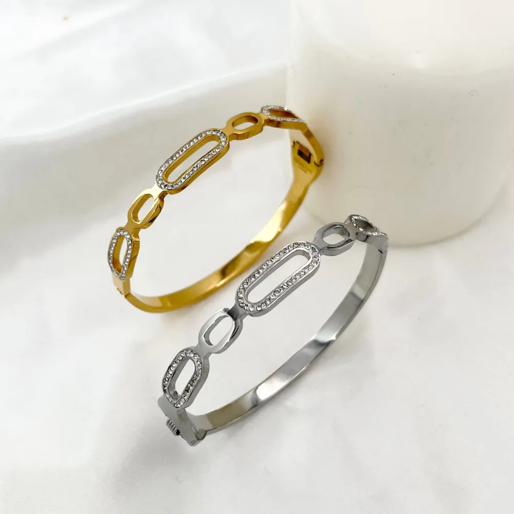 [BAR-413-T4] Cerchio Ovale-Bracciale Rigido in Acciaio - BAR-413-T4 (Oro Giallo)