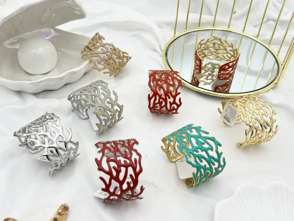 Corallo Smaltato-Bracciale Rigido in Acciaio - BAR-732-189