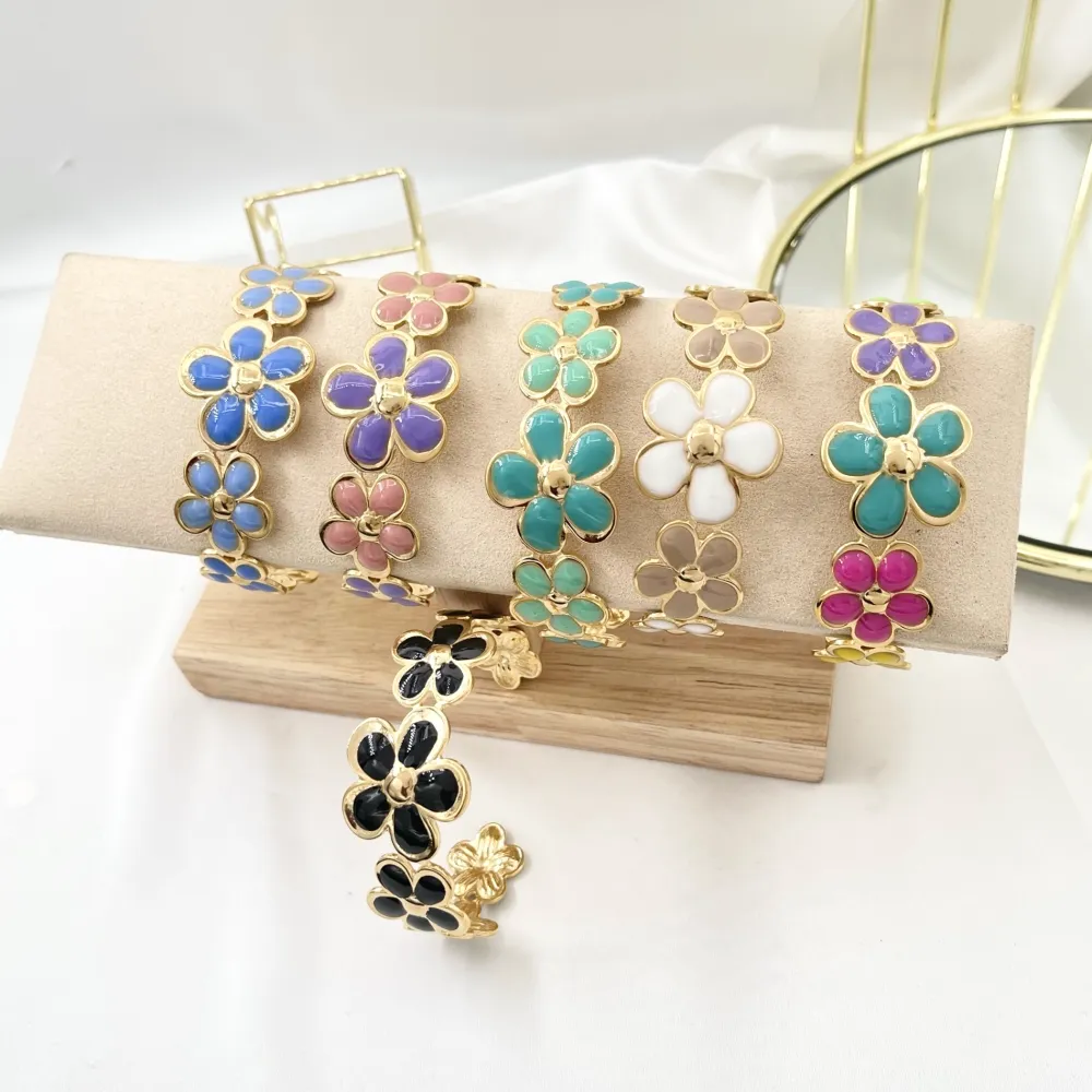 Fiore Smaltato-Bracciale Rigido in Acciaio - BAR-732-62 (Viola)