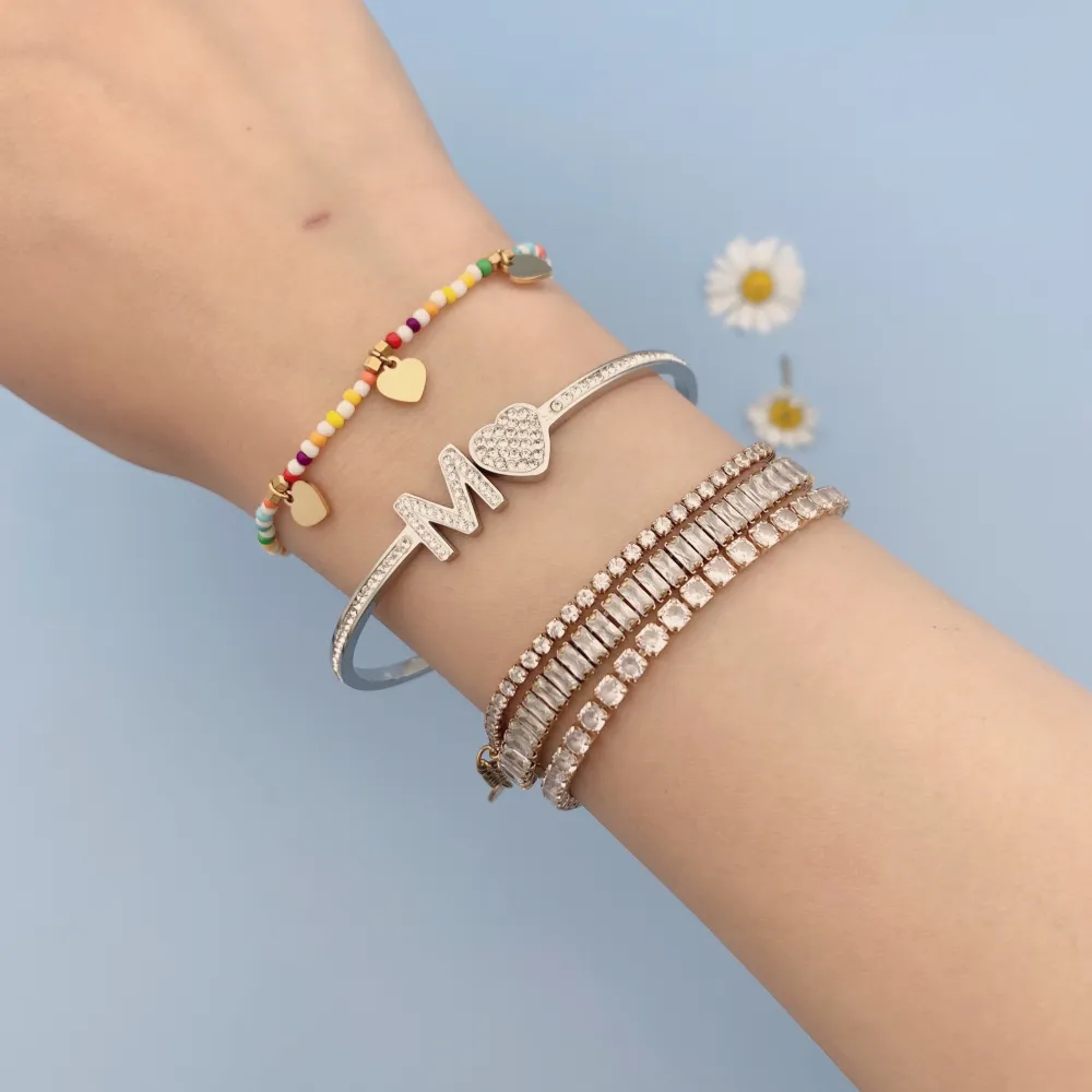 [BAR413-1083] Iniziale-Bracciale Rigido in Acciaio - BAR413-1083 (MIX)