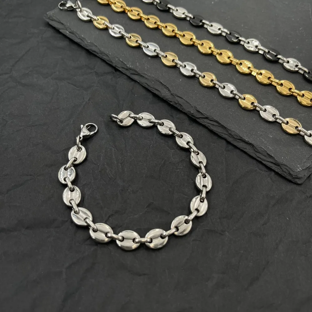 Chicco di Caffè-Bracciale Uomo in Acciaio - BAU-208-254 (Oro Giallo)