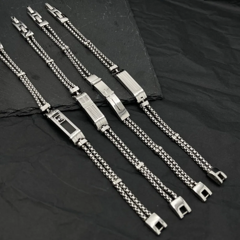 [BAU-208-288] Piastrella con Catena-Bracciale Uomo in Acciaio - BAU-208-288 (Acciaio)