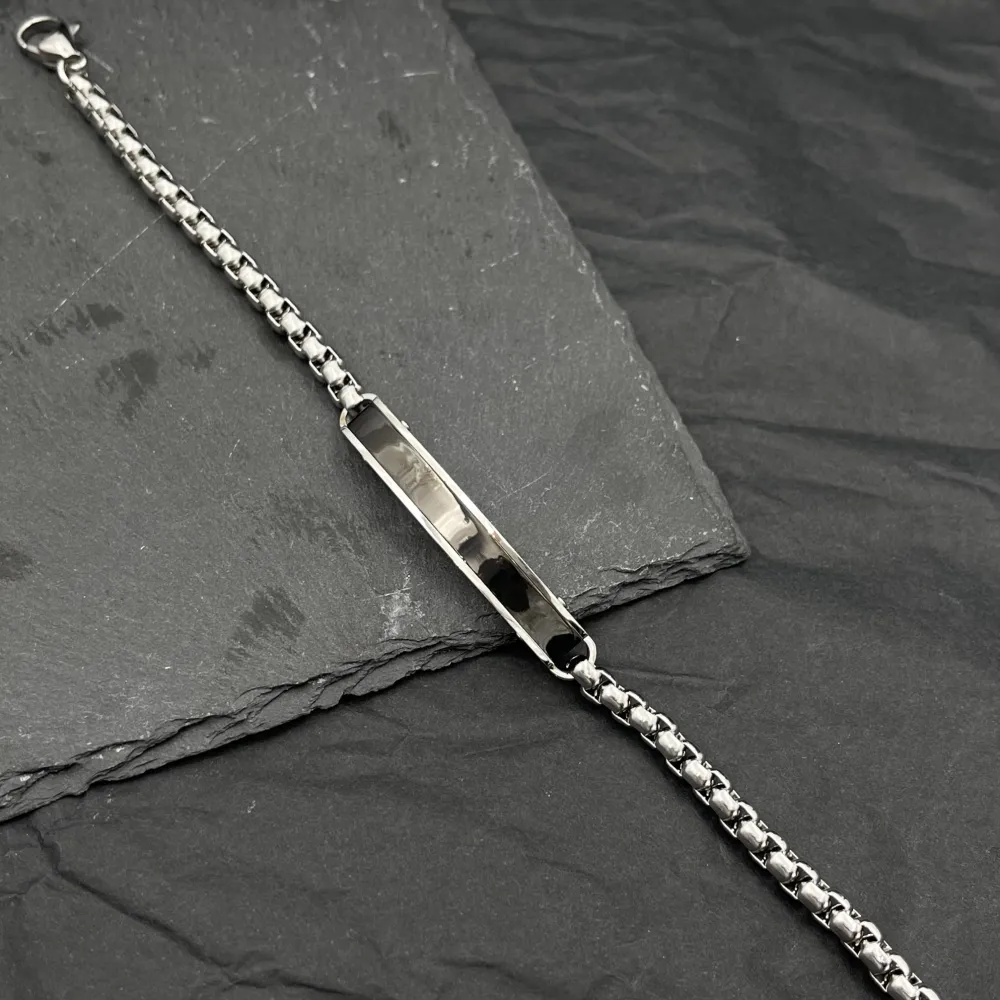 Piastrella con Catena-Bracciale Uomo in Acciaio - BAU-208-302