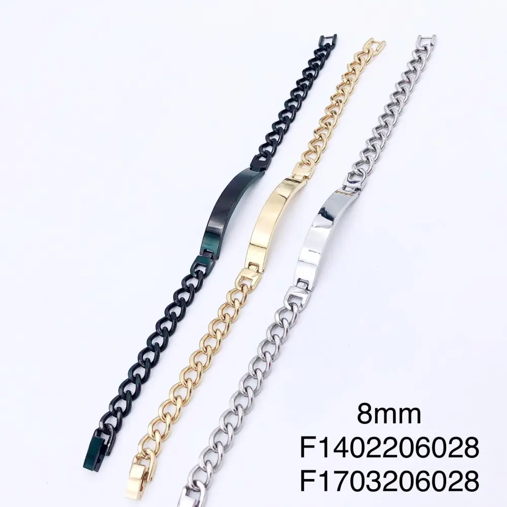 Piastrina 8mm 3307- Bracciale a Catena in Acciaio - BAU-473-37 (Argento)