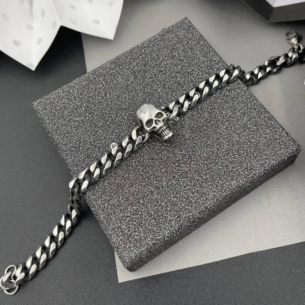 [BAU-600-B110] Teschio-Bracciale in Acciaio da Uomo - BAU-600-B110