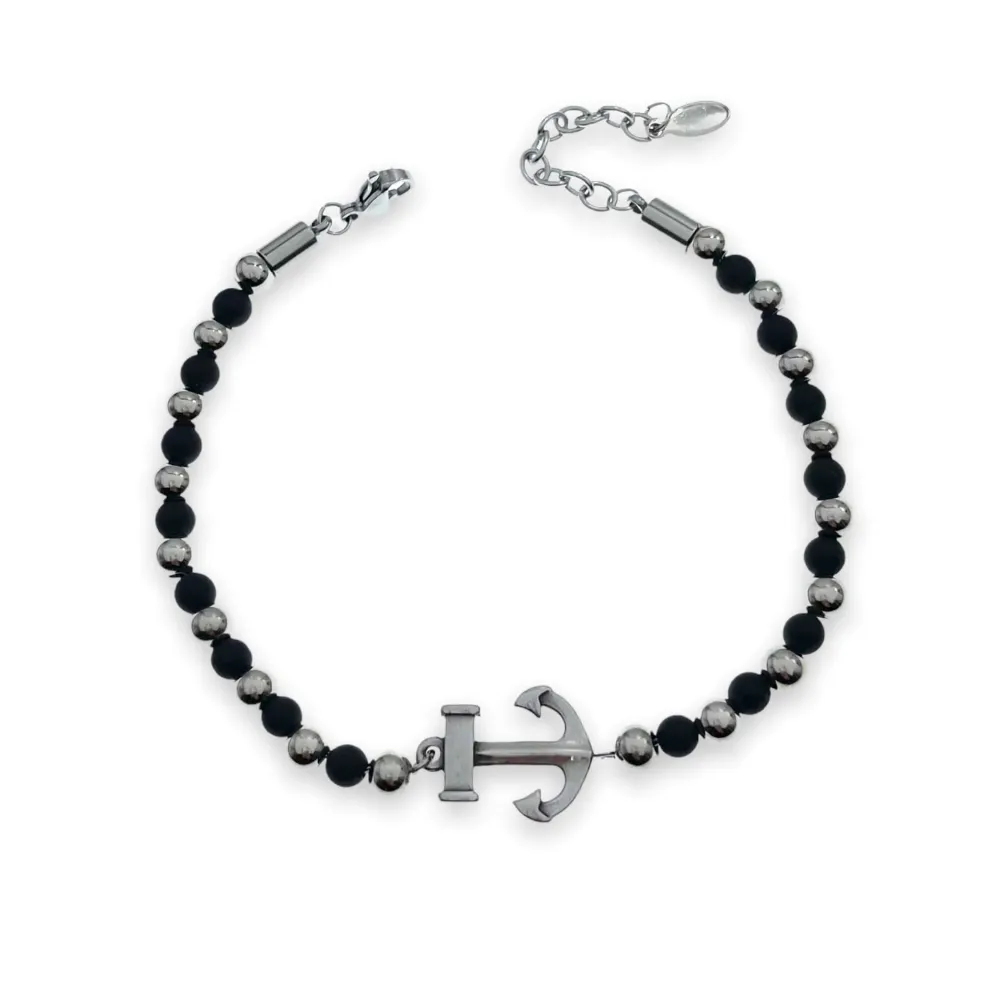 A'ncora-Bracciale in Acciaio da Uomo - BAU-600-B210 (Nero)