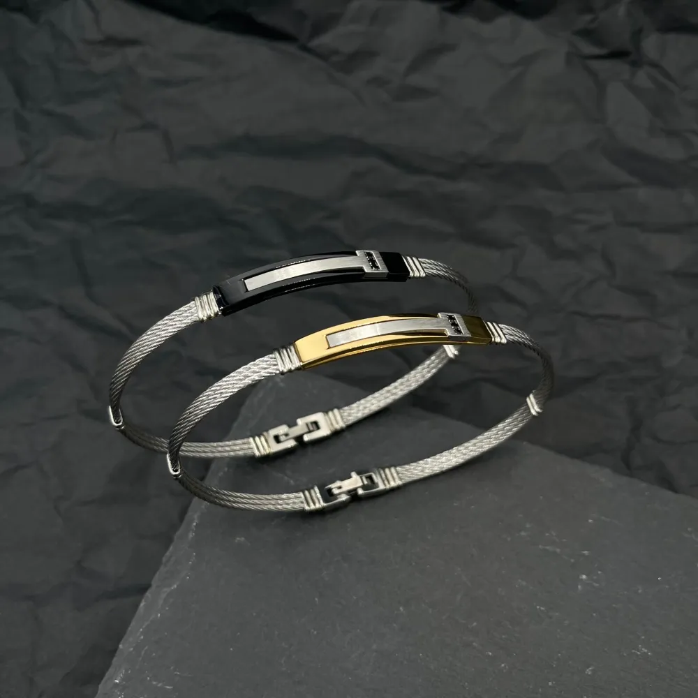 Semplice-Bracciale Semirigido da Uomo in Acciaio - BAU-600-H179