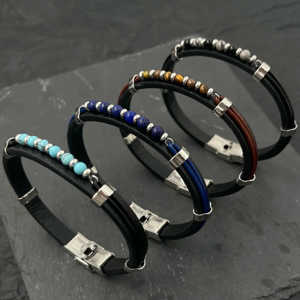 Pietrine-Bracciale in Pelle Acciaio da Uomo - BAU-600-H258