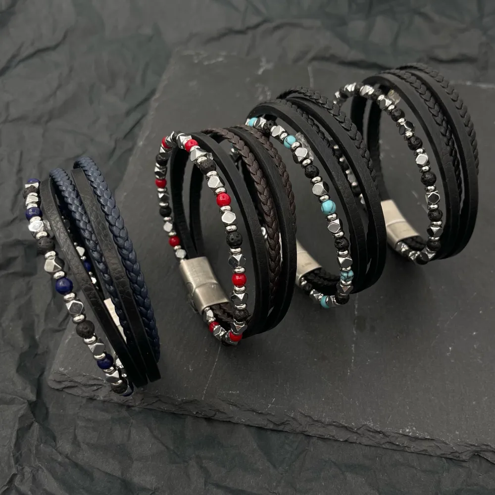 [BAU-600-H260] Multifili -Bracciale in Acciaio da Uomo - BAU-600-H260 (Nero)
