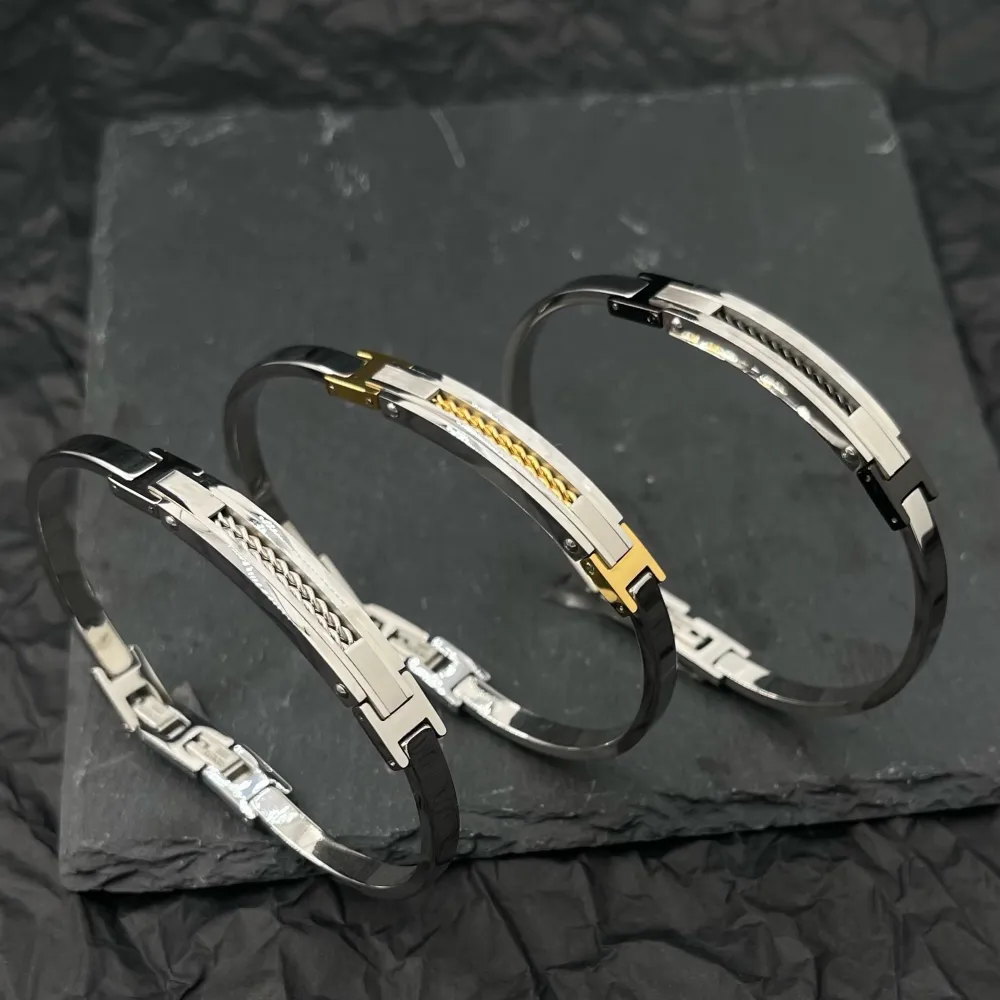 Semplice con Catena-Bracciale Rigido in Acciaio da Uomo - BAU-600-H269