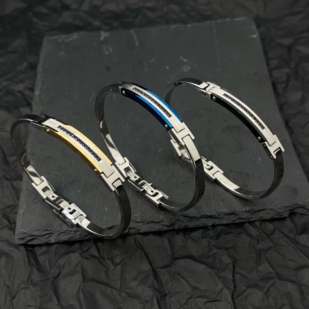 Semplice con Zirconia-Bracciale Rigido in Acciaio da Uomo - BAU-600-H270