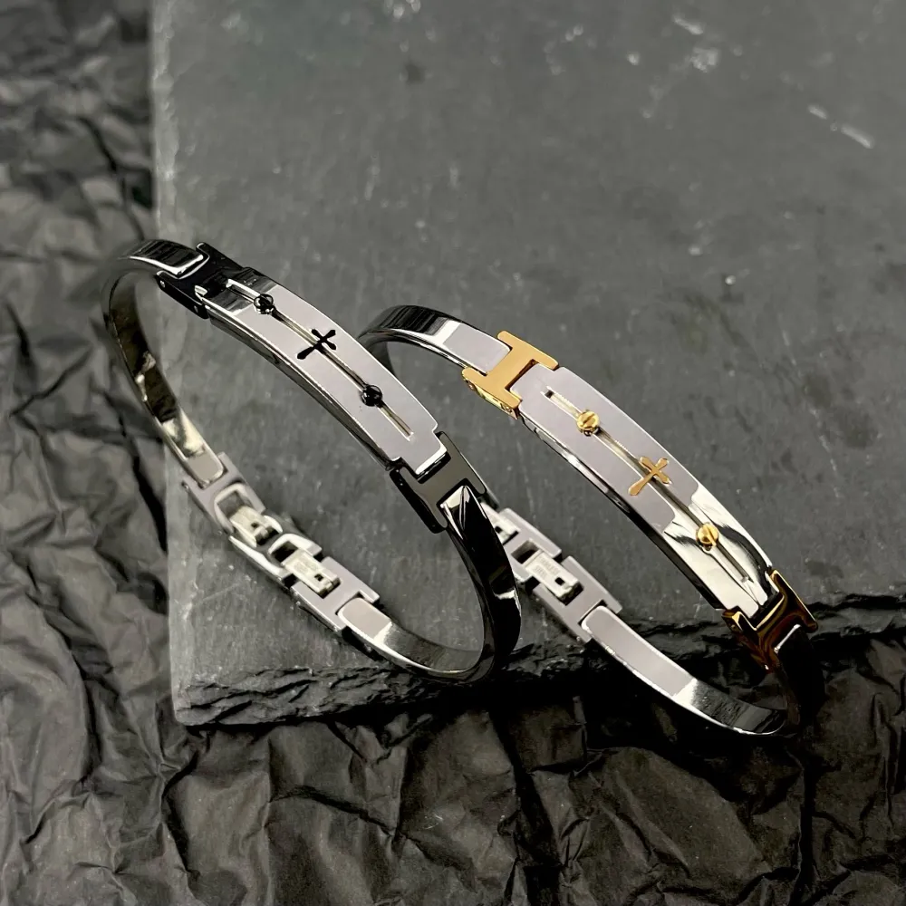 Semplice con Croce-Bracciale Rigido in Acciaio da Uomo - BAU-600-H271