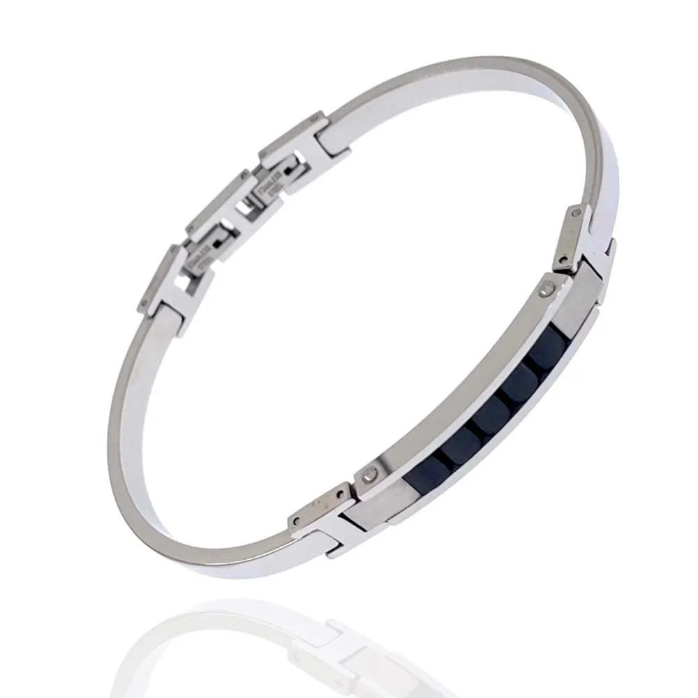 [BAU-600-H272B] Semplice-Bracciale Semirigido in Acciaio da Uomo - BAU-600-H272B