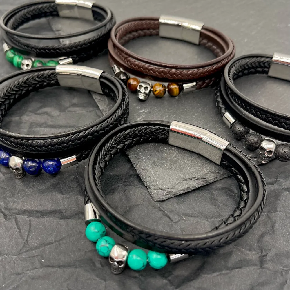 [BAU-720-21] Multifili con Teschio-Bracciale da Uomo in Acciaio - BAU-720-21 (Nero)