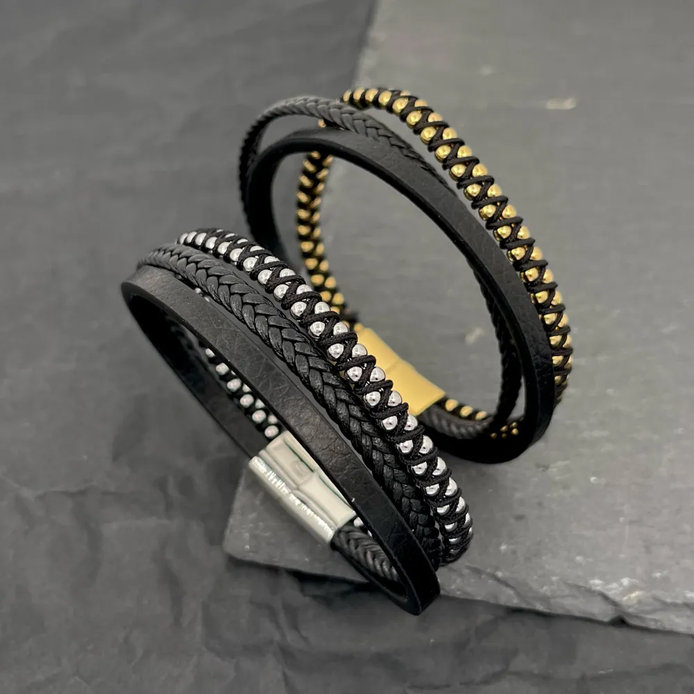 [BAU-720-22] Semplice Tre Fili-Bracciale da Uomo in Acciaio - BAU-720-22 (Argento)