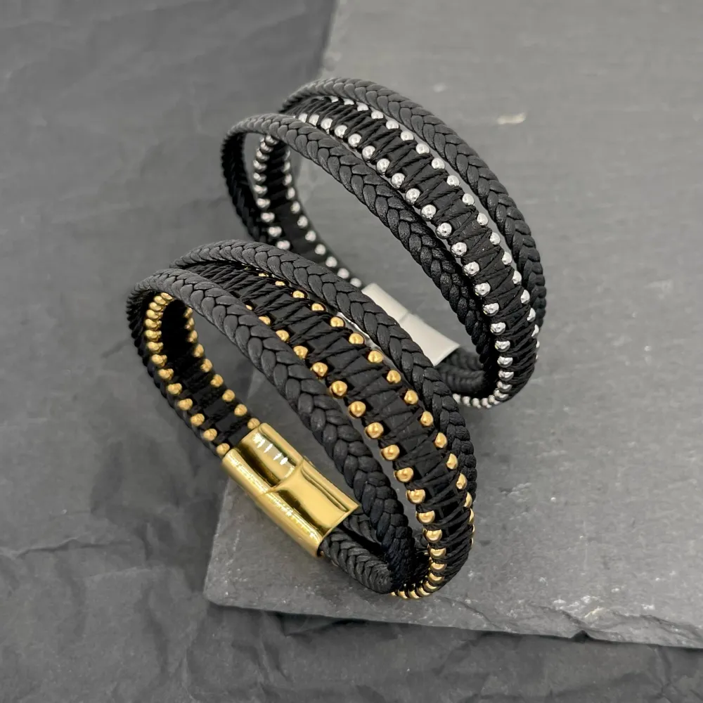 Semplice Tre Fili-Bracciale da Uomo in Acciaio - BAU-720-23