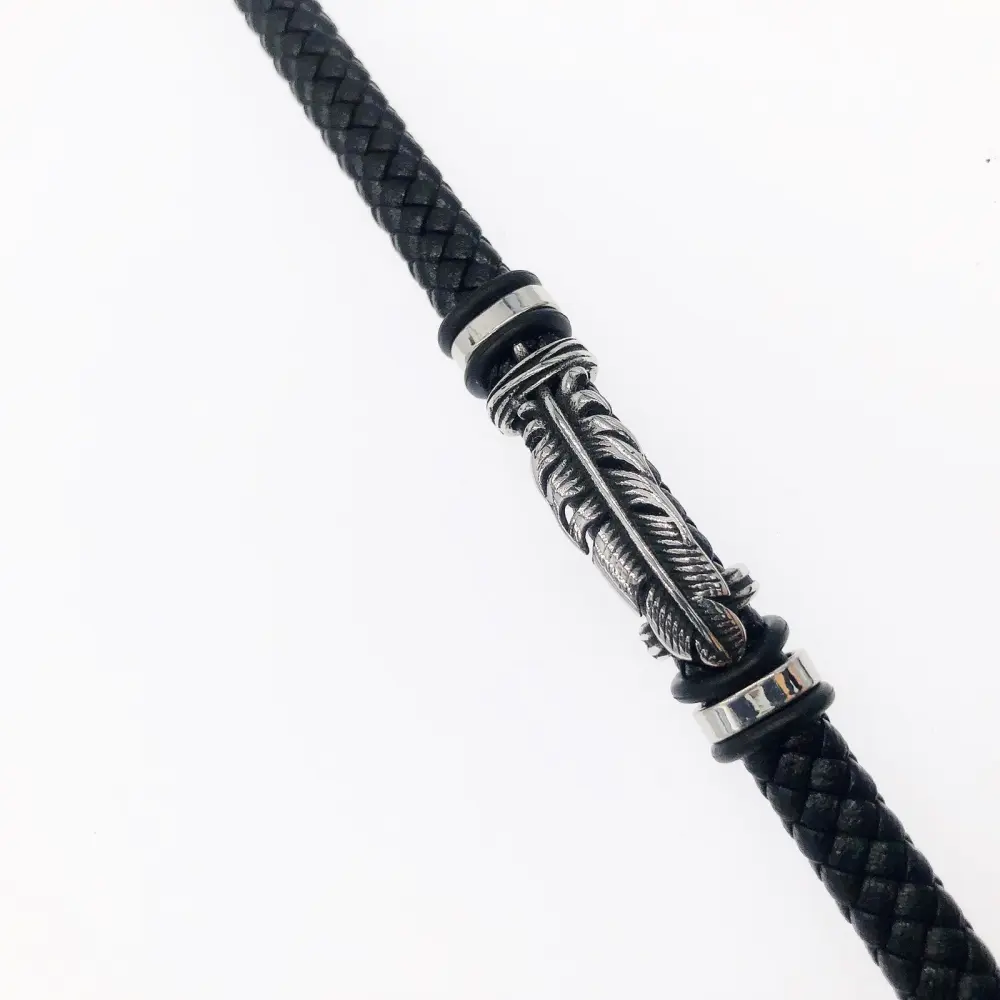 [BAU-Foglia 4913-Bracciale da uomo in acciaio Vera pelle] BAU-Foglia 4913-Bracciale da uomo in acciaio Vera pelle - BAU-Foglia 4913-Bracciale da uomo in acciaio Vera pelle