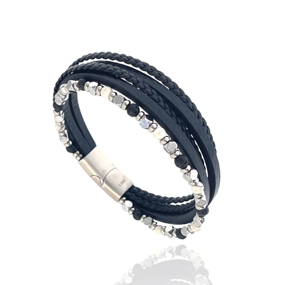 [BAU-H600-260] Multifili-Bracciale da Uomo in Acciaio - BAU-H600-260 (Nero)