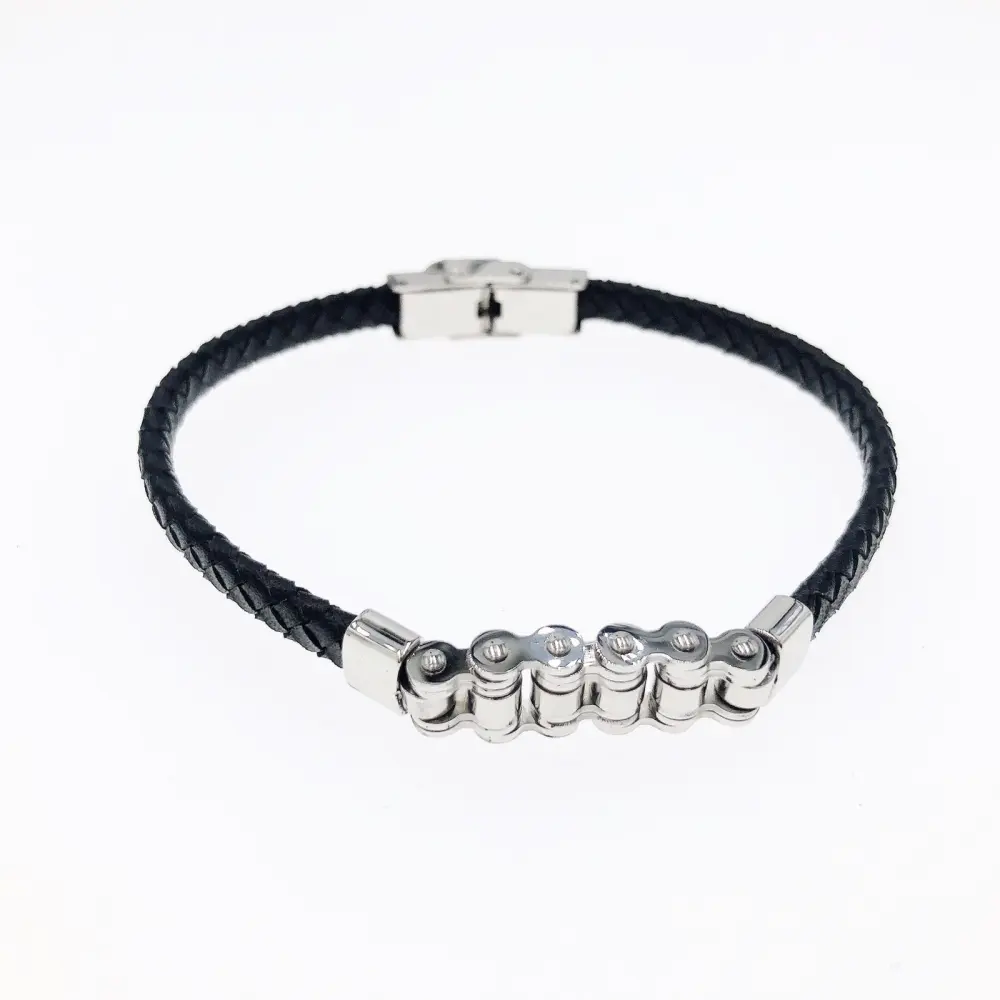 BAU-Rettangolo 4921-Bracciale da uomo in acciaio Vera pelle - BAU-Rettangolo 4921-Bracciale da uomo in acciaio Vera pelle