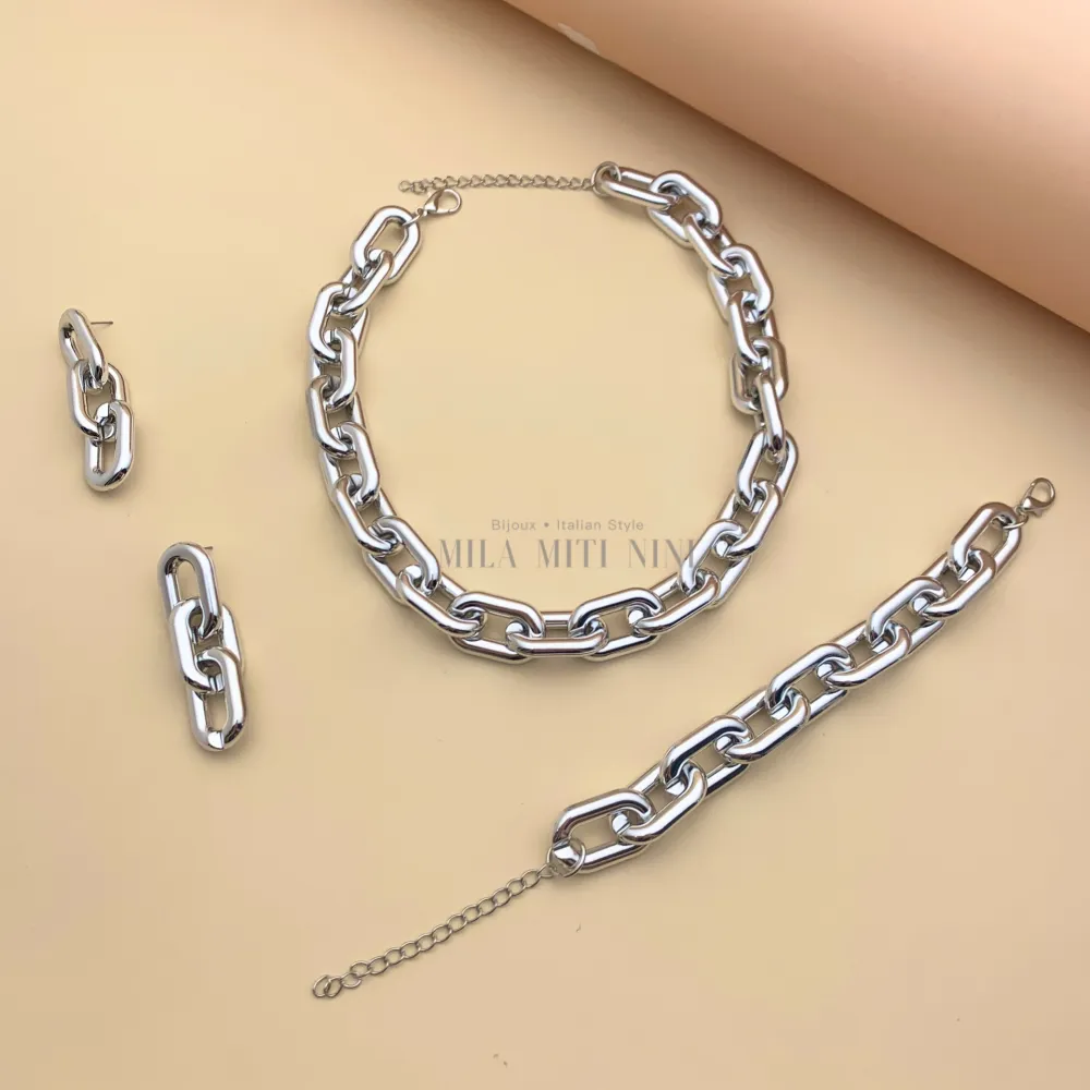 BMC7769-Catena -Bracciale Corta in Plastica - BMC7769-Catena -Bracciale Corta in Plastica (Argento)